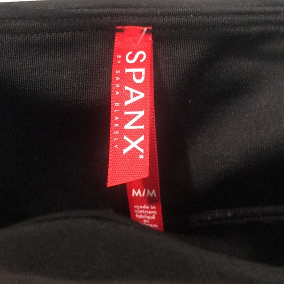 Spanx Faux Leather Leggings Womens Medium Black White Stripe Shape Slimming Pant - Picture 2 of 9